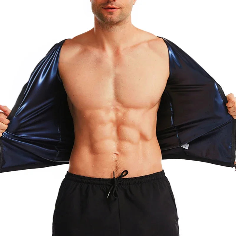 Men Sweat Sauna T-shirt Heat Trapping Compression Shirts Waist Trainer Sportswear Slimming Sauna Suit Fitness Fat Burning Tops