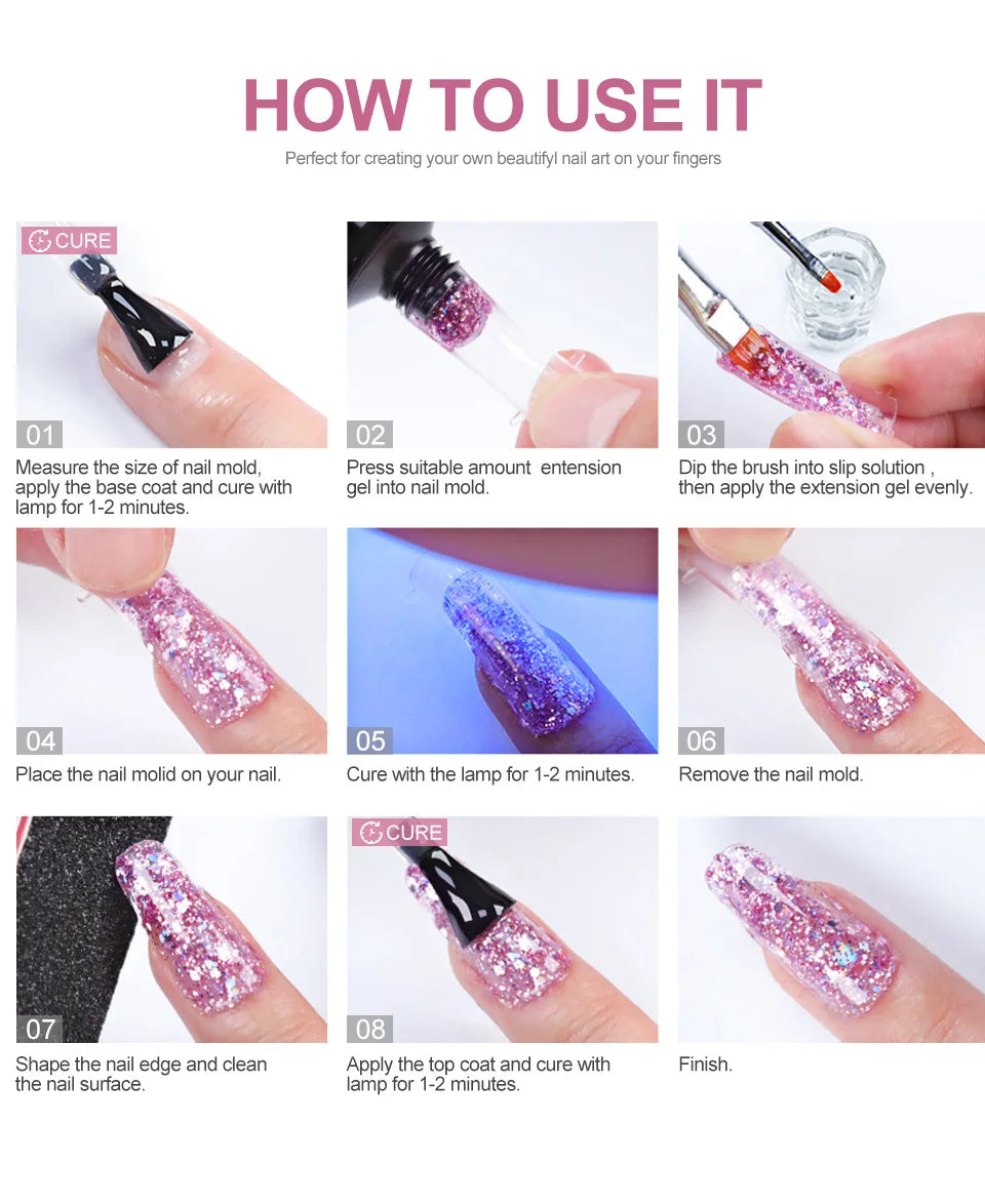 Poly Nail Gel Full Set With 6W LED Lamp Nail Set For Beginner Nail Tips Art 3D Design Decoration Extension Manicure Tools Kit