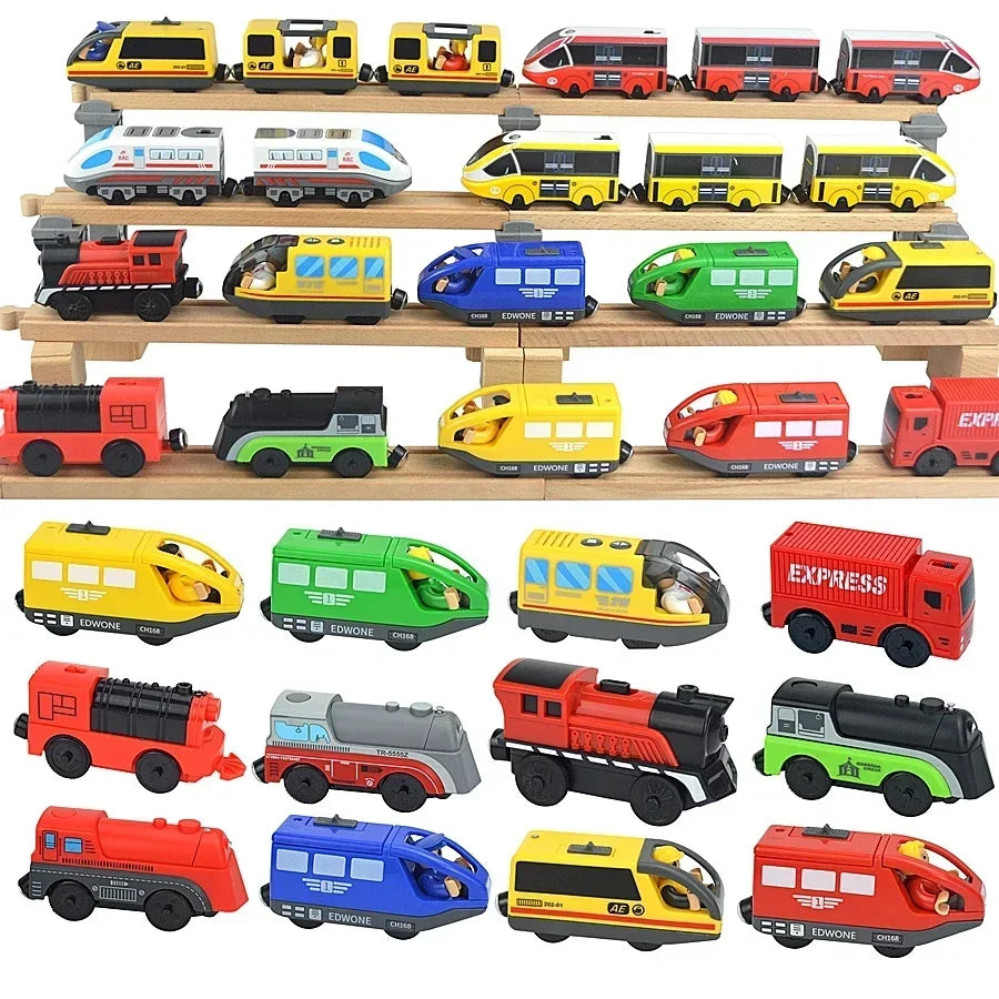 Wooden Train Toys Train Track Magnetic Set Electric Car Locomotive Diecast Slot Fit All Wood Brand Biro Railway Tracks For Kids