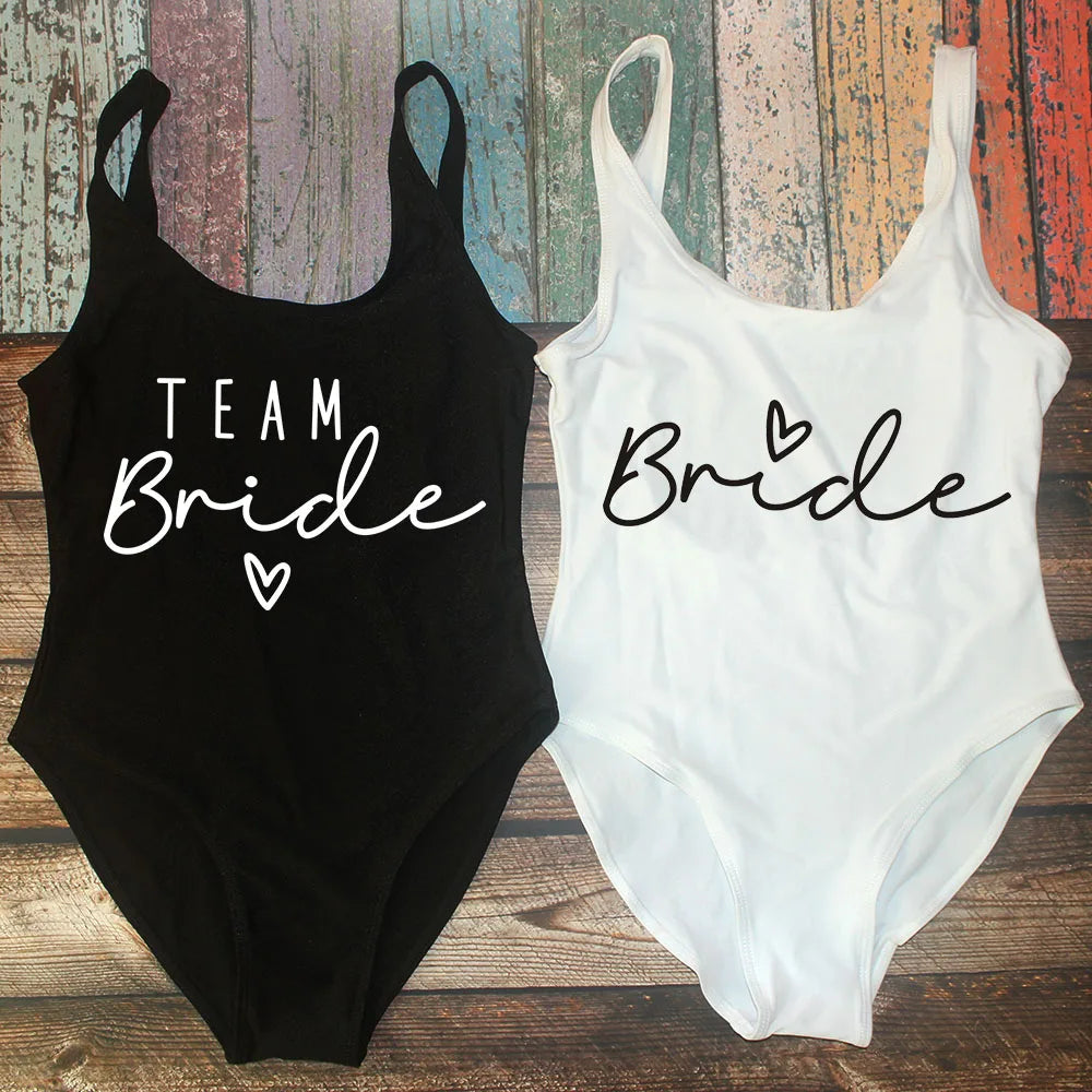 Hen Party Swimsuits One-Piece Team Bride Swimwear Bride To Be Woman Pink Swimwear Bachelorette Beatchwear Bathing Suits