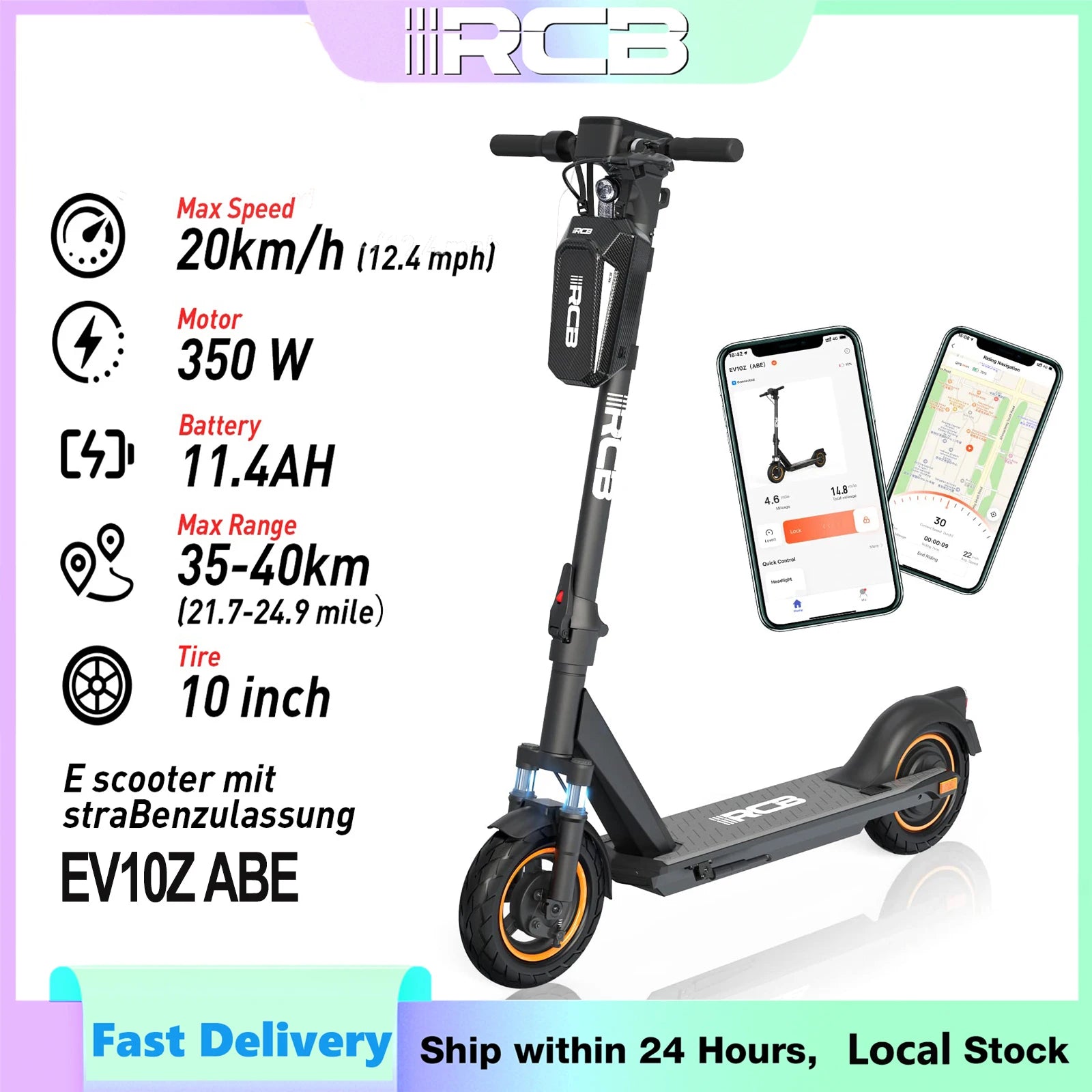 RCB EV10Z Electric Scooter With ABE Road Approval 350W Motor 36V11.4Ah Battery 35-40km Range 10 Inch Wheel Foldable 120KG Max Load For Urban Commute Main image