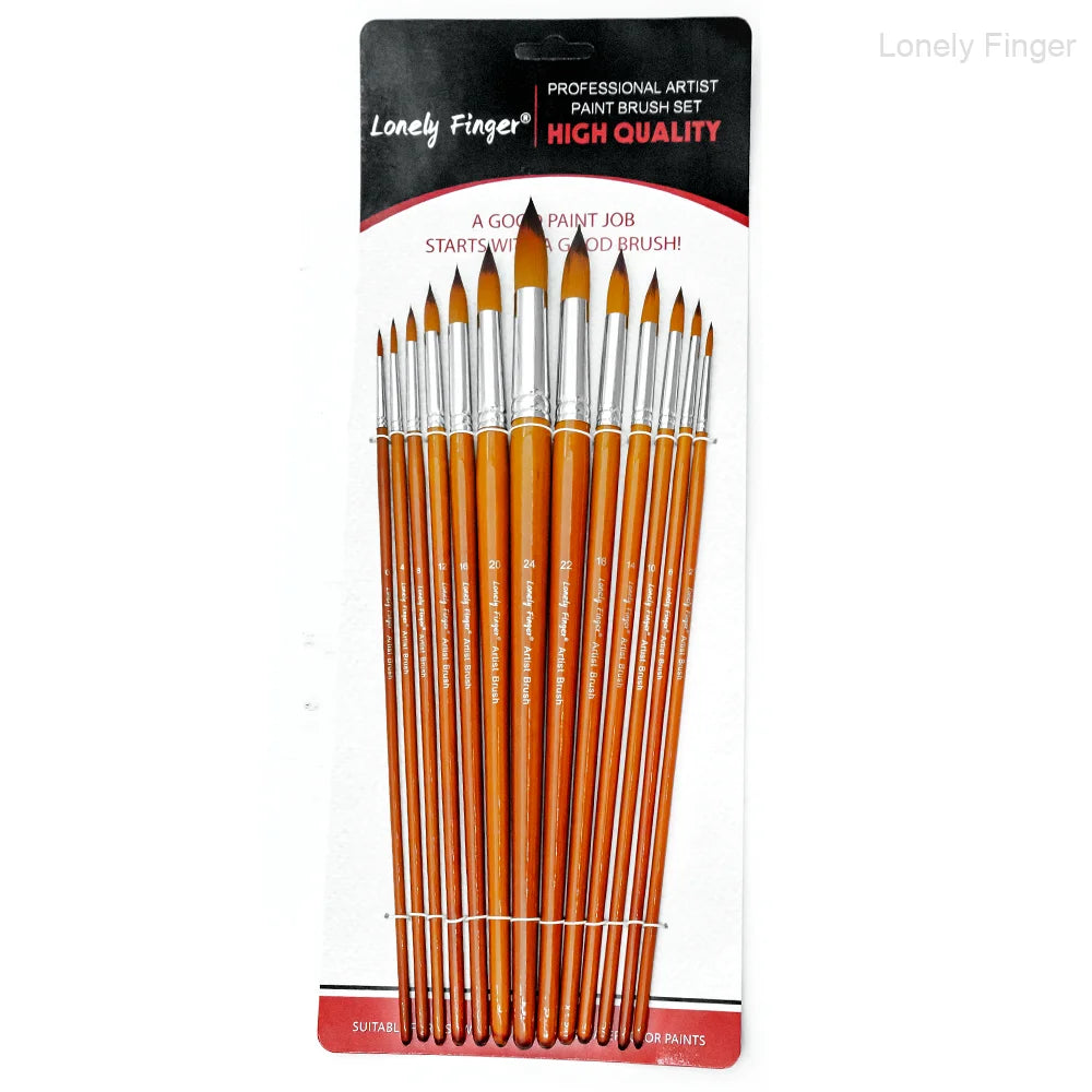 13 Pcs Long Handle Artist Paint Brush Set, 4 Tip Shapes :Pointed/Flat/Angled/Filbert for Multi-Media Art & Craft,Wooden Handle