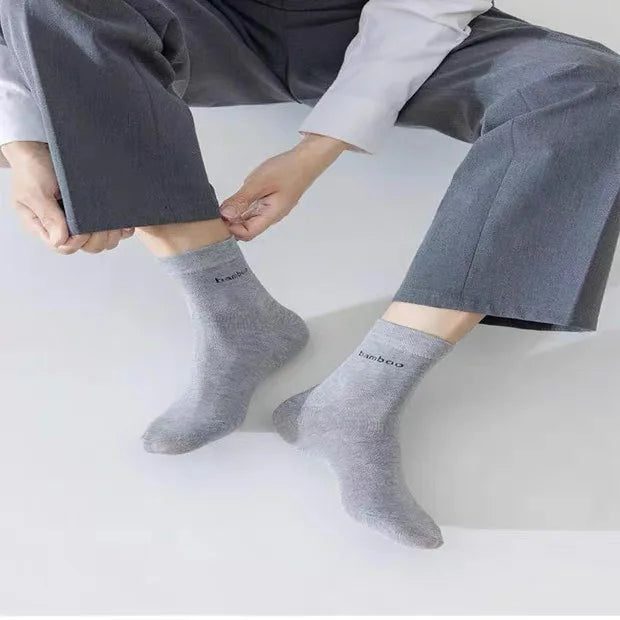 5Pairs/Men Bamboo Socks Comfortable Breathable Casual Business Men's Crew Socks High Quality Antibacterial Mid-calf SocksEU39-45