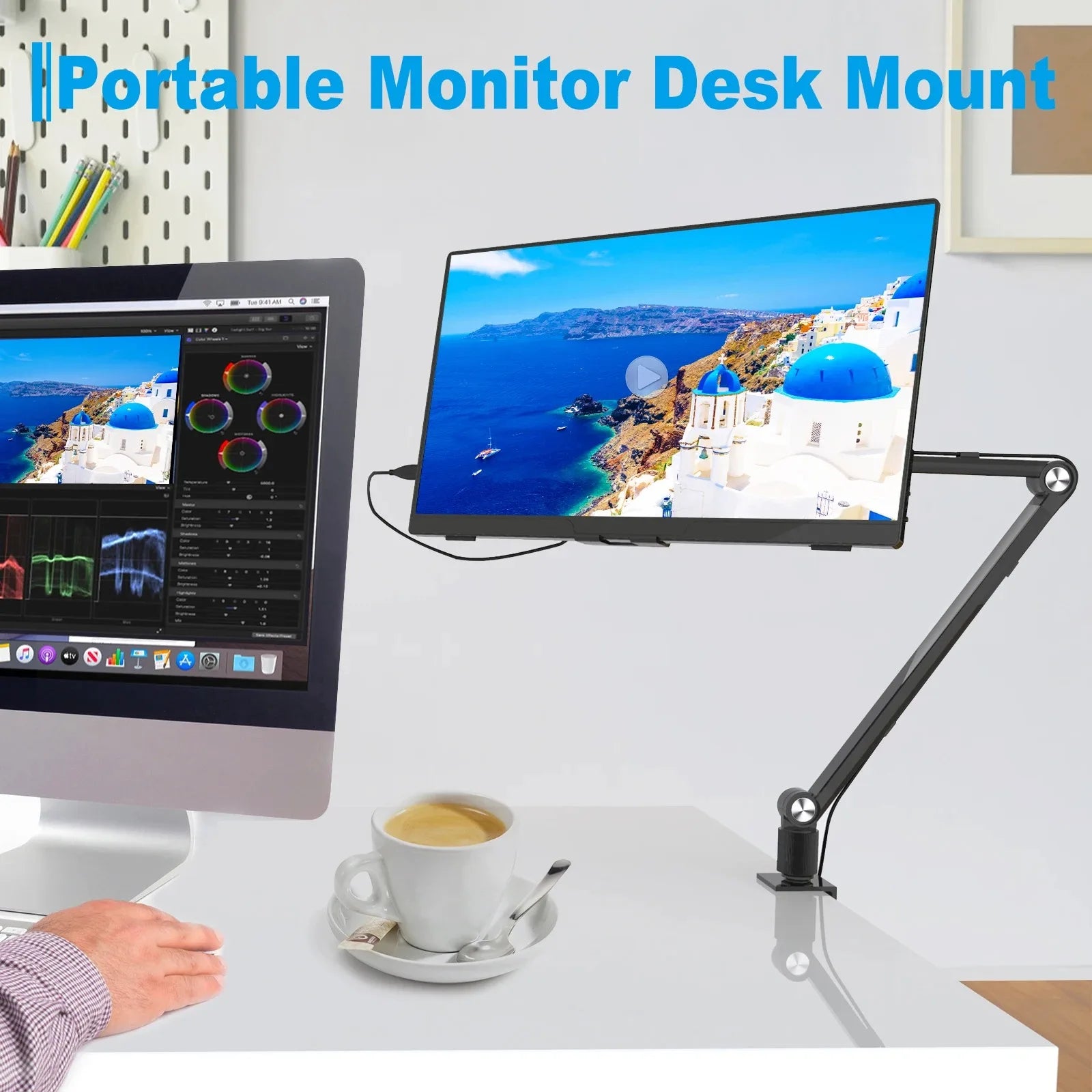 2025 Tablet Stand Holder for Ipad,Portable Monitor Stand Desk Mount for 15.6'' 16'' Screen,Aluminum Long Arm with Rotating Main image