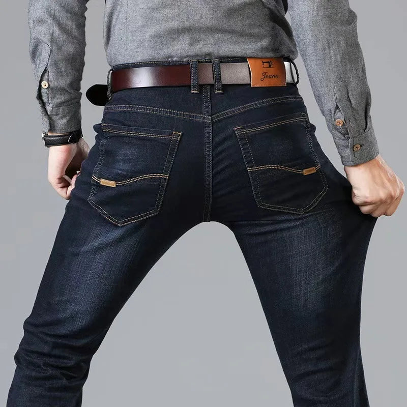 2025New Men Stretch Jeans Male Classic Elasticity Business jeans men fashion comfortable Solid slim straight long Denim pants