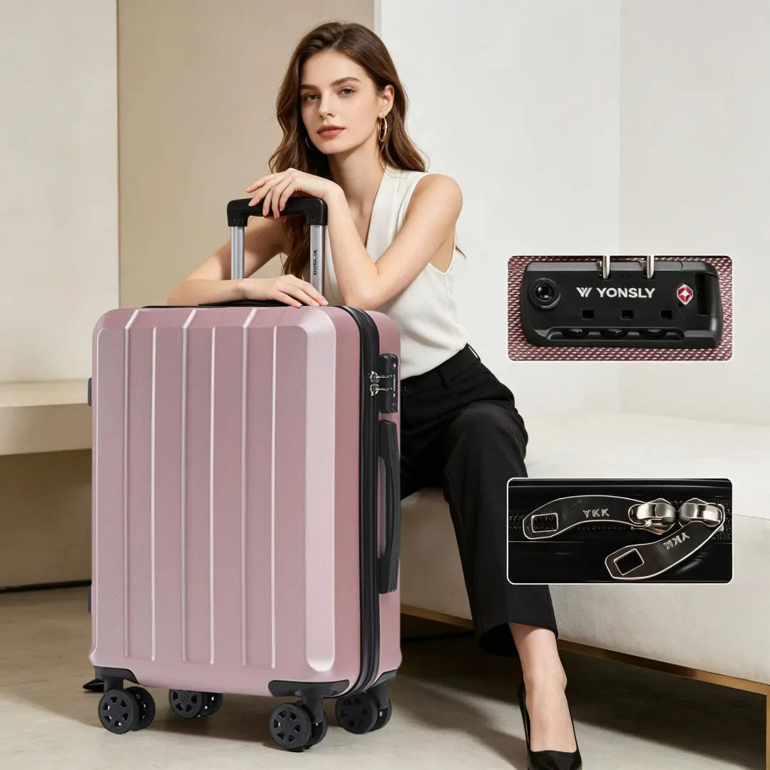 YONSLY Hardshell Suitcase 20/24/28 Inches with TSA Lock YKK Zipper 4 Silent 360° Wheels Mesh Compartment Trolley Rolling Luggage Hand Luggage Suitcase for Business Trips, Vacations, Family Journeys, and Weekend Getaways