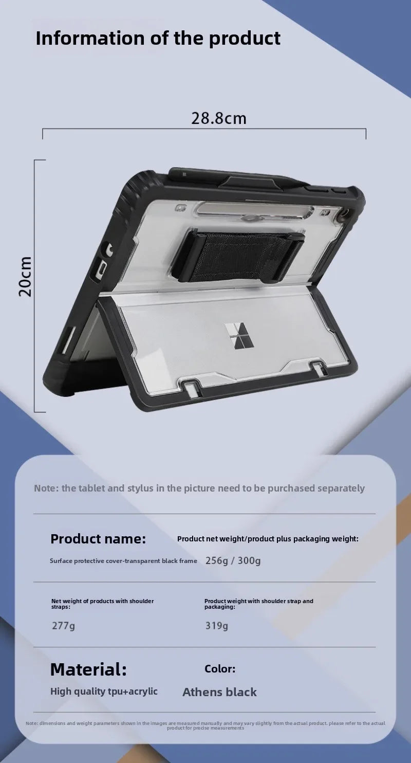 Acrylic Transparent Protective Case for 12 Inch Microsoft SurfacePro12 Tablet (2025) – Shockproof, Anti-Drop,with Shoulder Strap