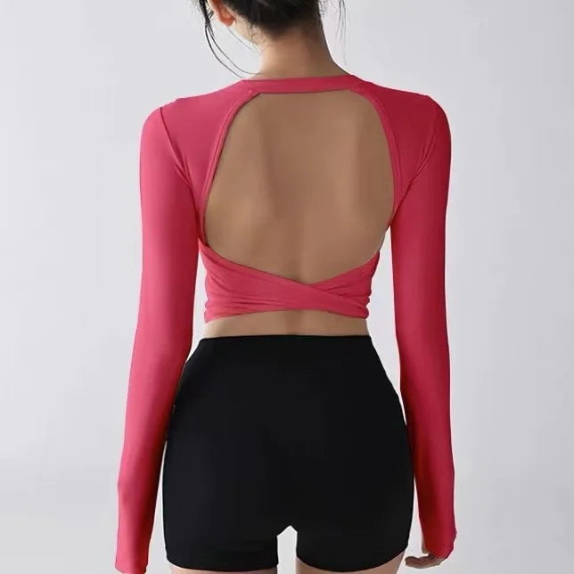 Fashion Sports Tops Pilates Running with Chest Pad Fitness Long Sleeve Tight Quick-drying Shirts Yoga Top Out Wear Clothing Main image