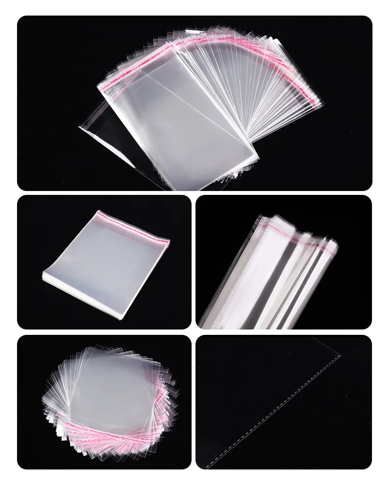 100PCS Opp Self-adhesive Transparent Plastic Bag Clothing Jewelry Packaging Self adhesive Biscuit Candy Packaging Cellophane Bag