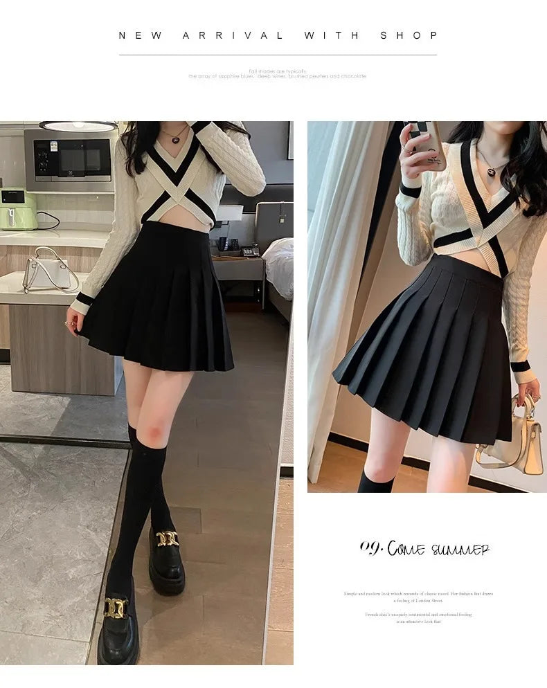 Vintage Korean Style Patchwork Skirt Harajuku JK Black Pleated Skirts Gothic Streetwear High Waist Mini Skirt Women Punk Skirt