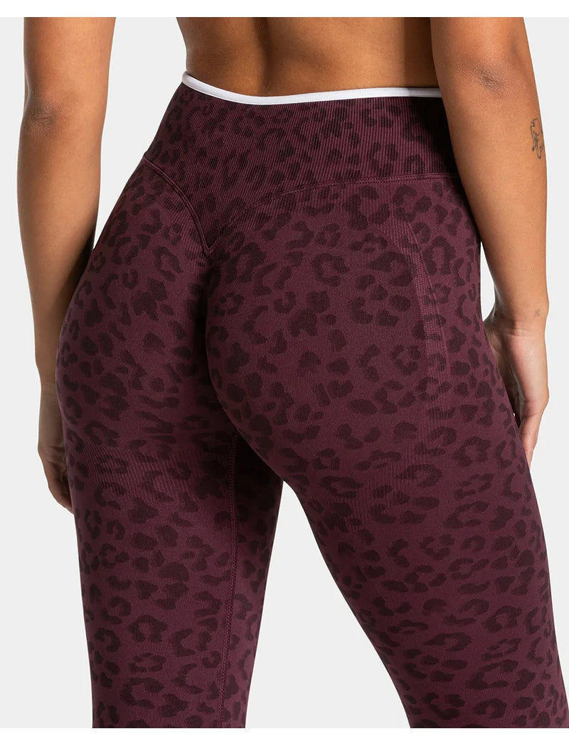 Teveo Tight-fitting Leopard-print Seamless Yoga Pants with Nude-skin High Elasticity Suitable for Fitness Running Pants