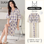 SUKAE Midi Nightdress M-5XL V-neck Bra Padded Botton Sleepshirt Plus Size Cotton Nightgowns Summer Women Short Sleeves Nightgown