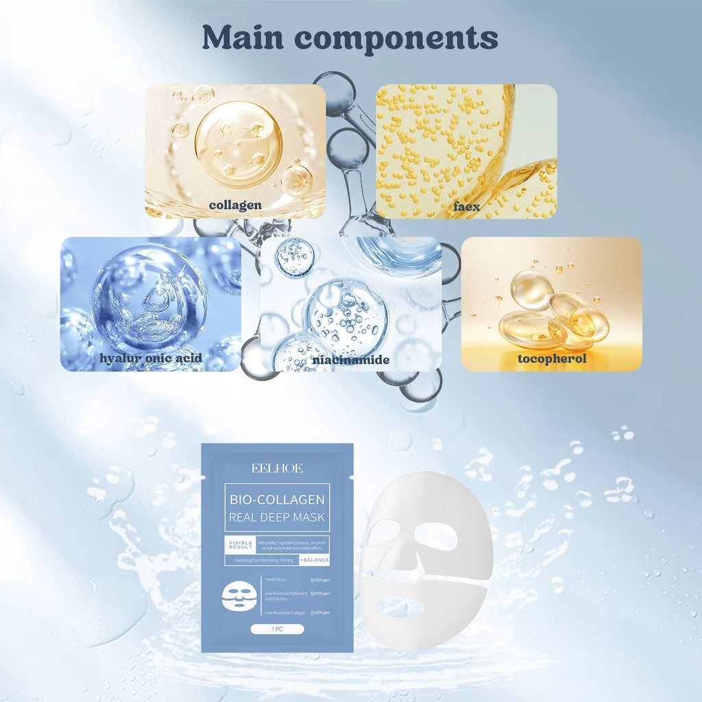 1/3/5/10pcs Bio-Collagen Real Deep Mask Soluble Collagen Sheet Mask Hydrolyzed Collagen Moisturizing Face Mask Skin Care Product