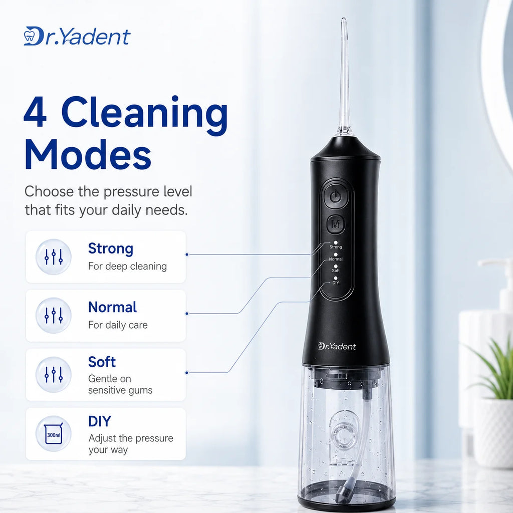 Dr.Yadent YD06 Cordless Oral Irrigator WaterFlosser 300ML Portable Water Jet USB-C Fast Charge 7 Nozzles 4 Modes IPX7 Waterproof