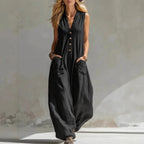 Jumpsuits women 2026 rompers Double-pocket casual linen cotton sleeveless long jumpsuits women's clothing