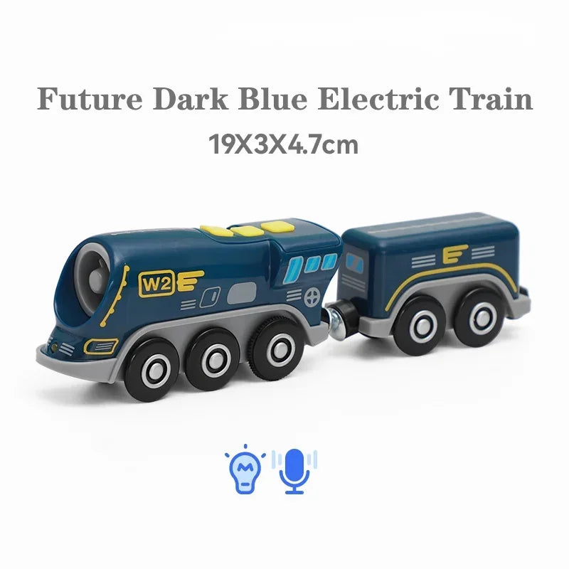 Kids Electric Train Set Compatible with Wooden Tracks Magnetic Connectors Diecast Metal Auto-Go Train Toy for Ages 3+ Boys Girls