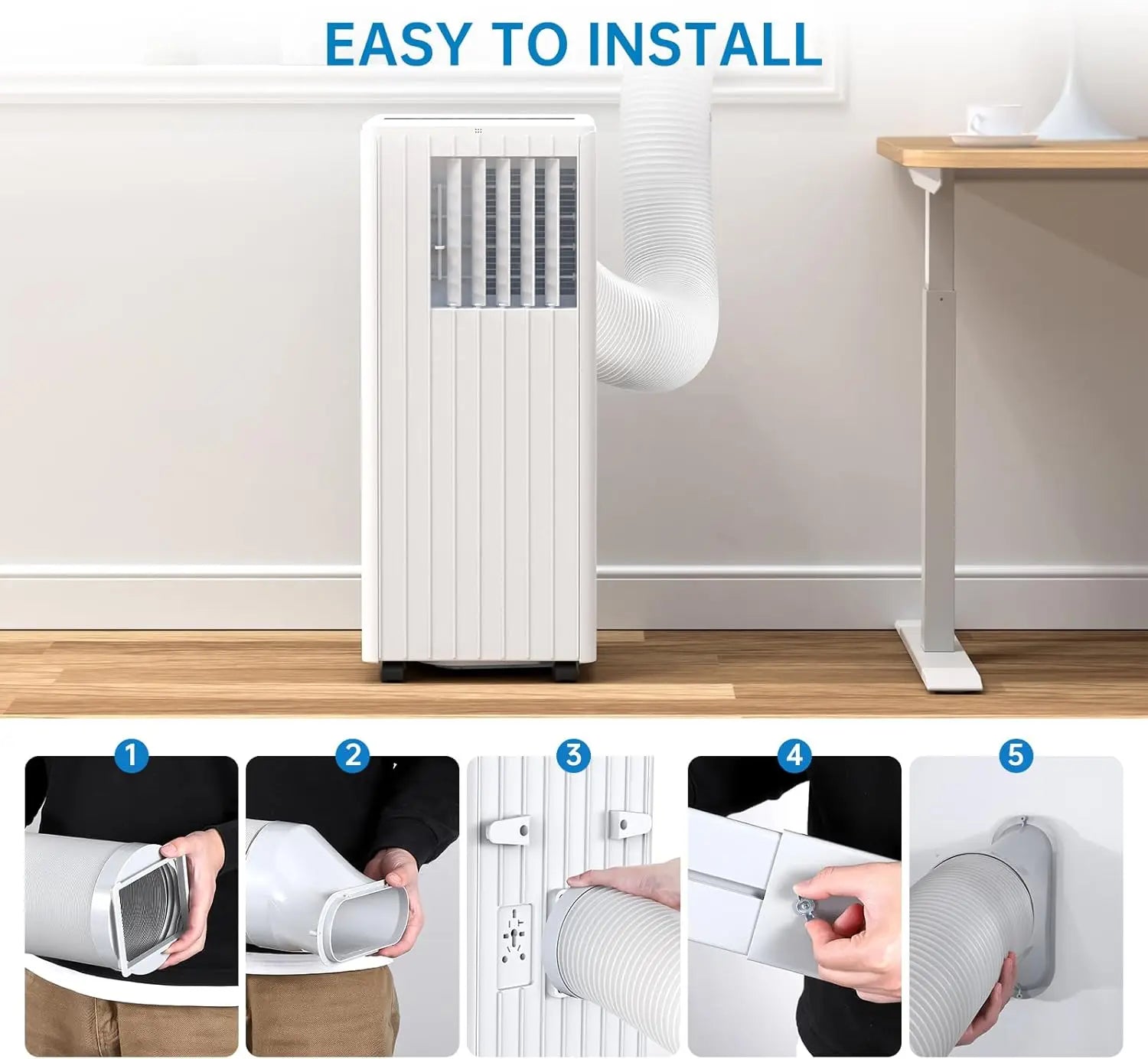 3-in-1 9000 BTU Portable Air Conditioner,Efficient Cooling,Dehumidifier 42L/day,Fan 2 Speed,Digital Display,Remote Control