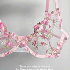 European Women Alluring Sheer Lace Embroidery Underwire Bra, Big Bust Support Minimize Anti‑Sagging Soft Lingerie S‑XL  Bra Set