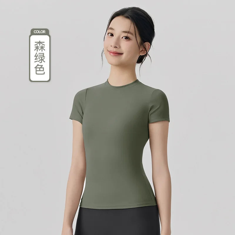 Spring and Summer Yoga Wear Short-sleeved Nude Tight-fitting Fitness Wear for Women Outdoor Running Training Sports T-shirt