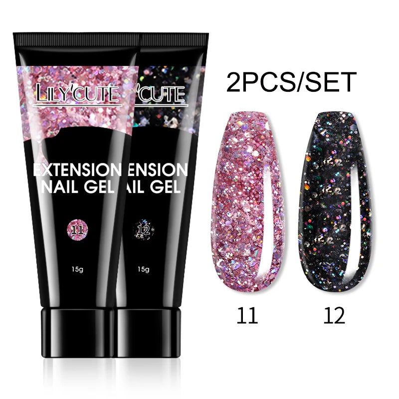 LILYCUTE 15ml Extension Gel Nail Polish Set Quick Nail Prolong With Extend Mold Nail Tips Acrylic Solution Manicure Tools Kit