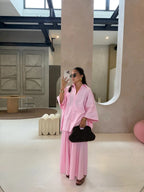 Women Solid Lapel Full Sleeves Pant Suits Chic Single Breasted Wide-leg Long Pants Sets 2026 Lady  Casual Daily Loose Fit Outfit