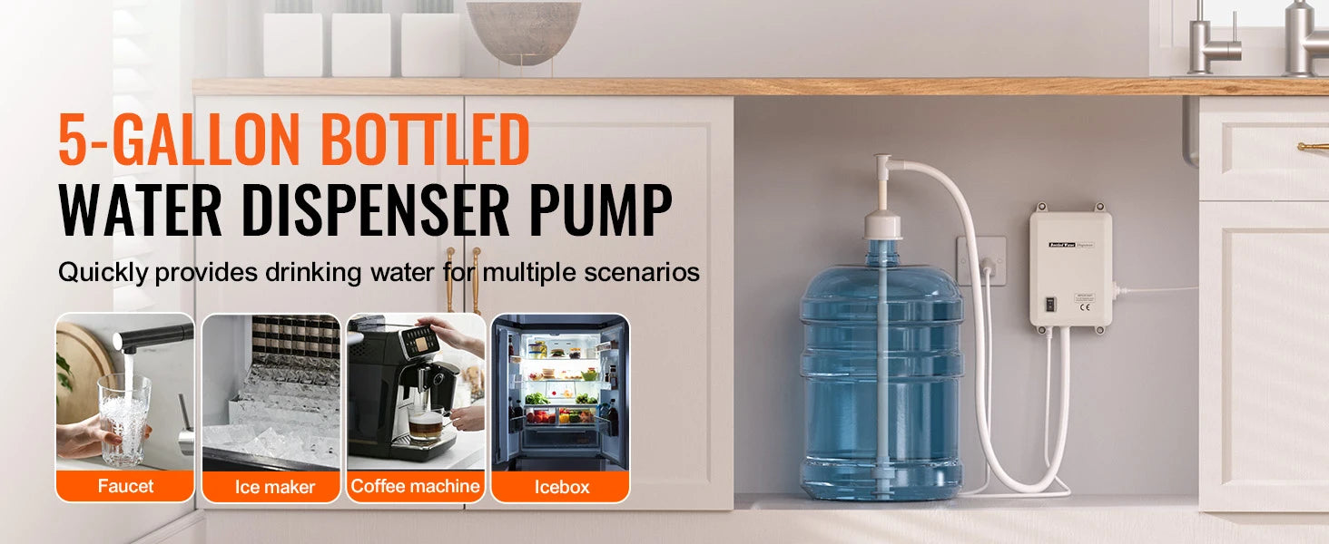 SucceBuy Bottled Water Dispensing Pump w/PE Pipe 1 Gal/MIN 40 PSI for Coffee Tea Machine Water Dispenser Refrigerator Ice Maker