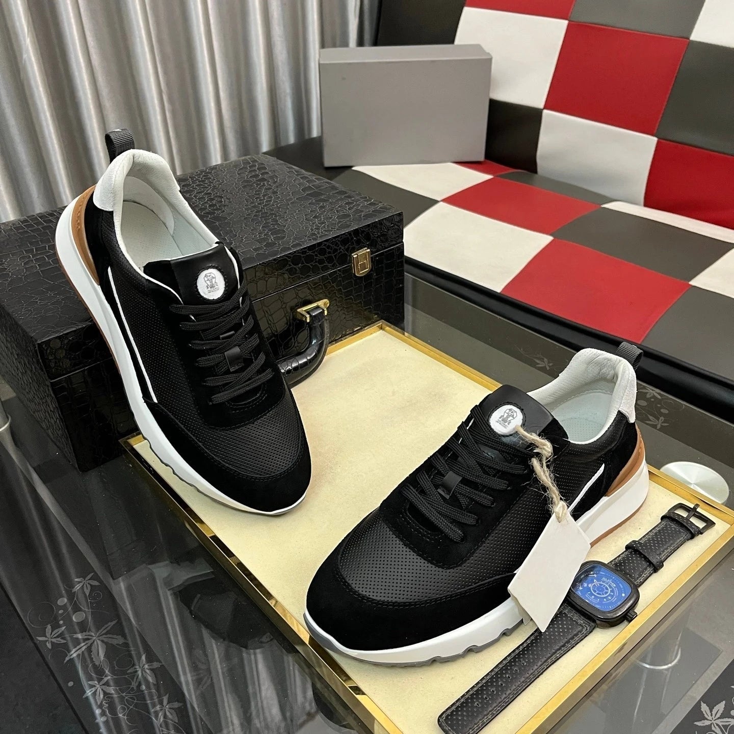 Luxury Brand Men's Shoes Handmade Casual Sneakers Jacquard Nylon Fabric with Suede Hiking Cycling Running Shoes Holiday Gifts