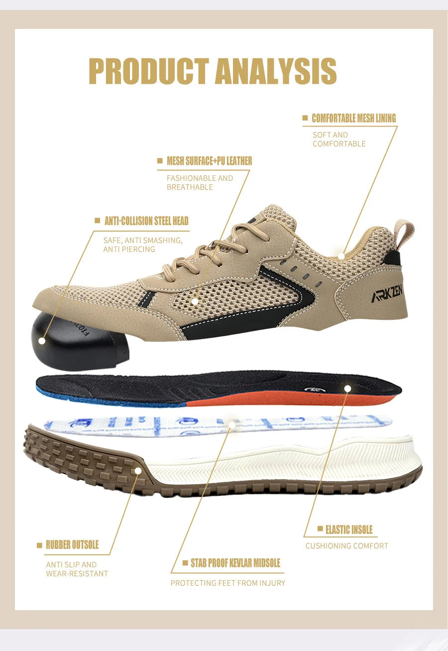 Safety Shoes Man S3 with Steel Toe Boots, EU Standard Kevlar Work Shoes Man Lightweight, CN39-46 Protective Working Shoes Woman