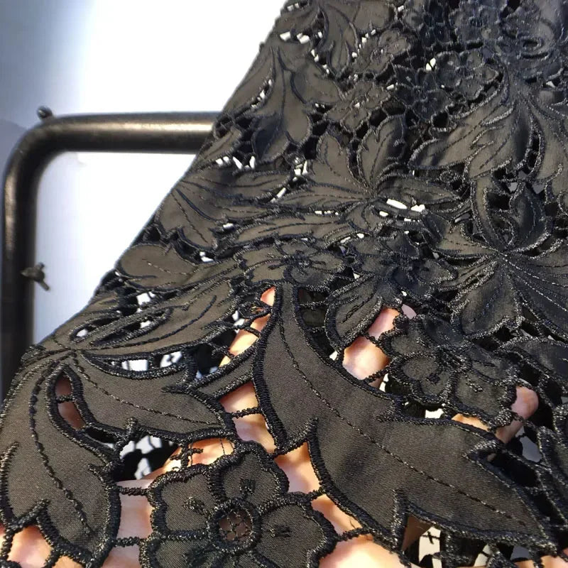 New Summer Denim Patchwork Hook Flower Hollow Lace Straight Leg Wide Leg Pants Casual High Waist Heavy Embroidery Rhinestone