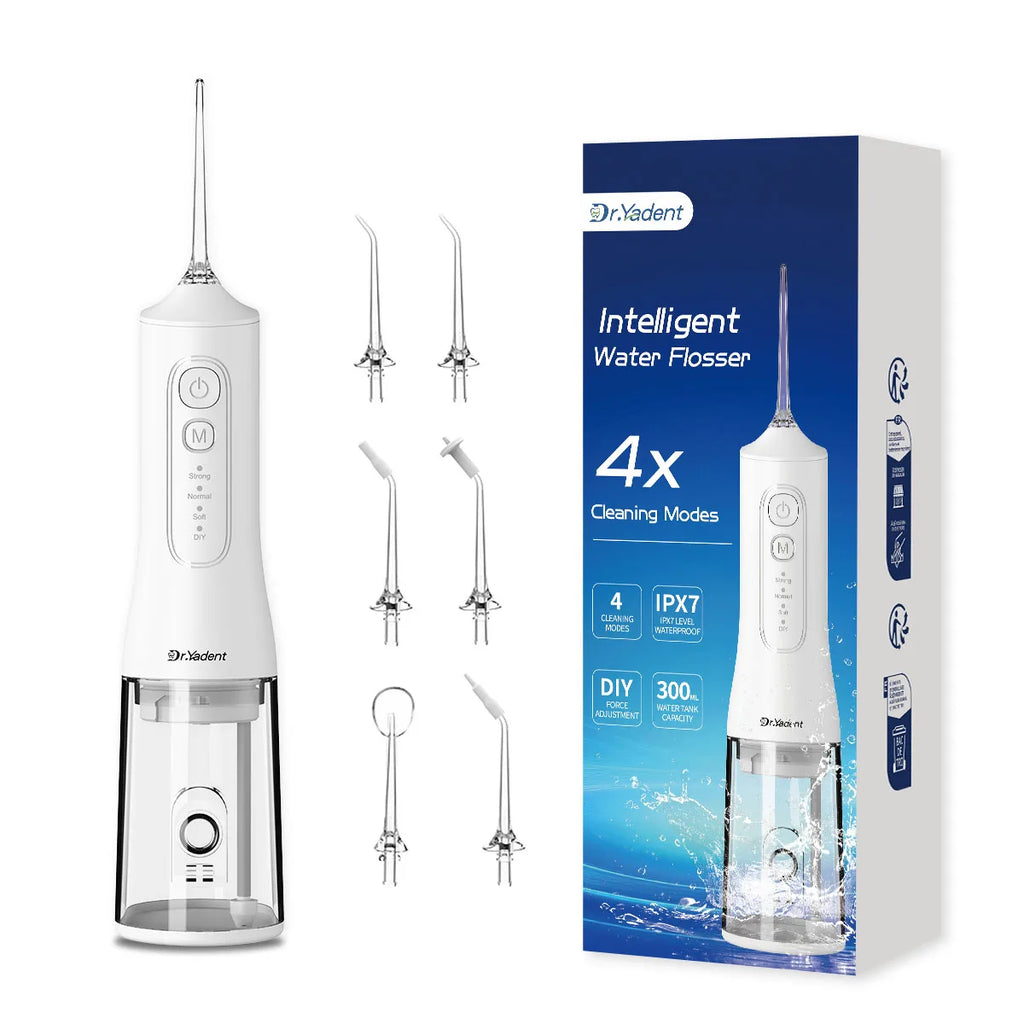 Dr.Yadent YD06 Cordless Oral Irrigator WaterFlosser 300ML Portable Water Jet USB-C Fast Charge 7 Nozzles 4 Modes IPX7 Waterproof