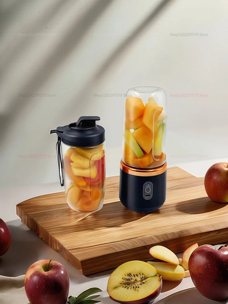 Mini Juice Extractor Portable Dual Cup Fruit Juicer Blender USB Rechargeable Wireless Compact Ice Blender for Travel and Home