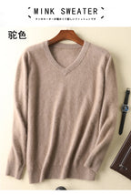 LHZSYY Men's 100% Mink Cashmere Large Size Sweaters Autumn Winter Solid V-neck Casual Knit Pullovers Men Long Sleeve Warm Jumper