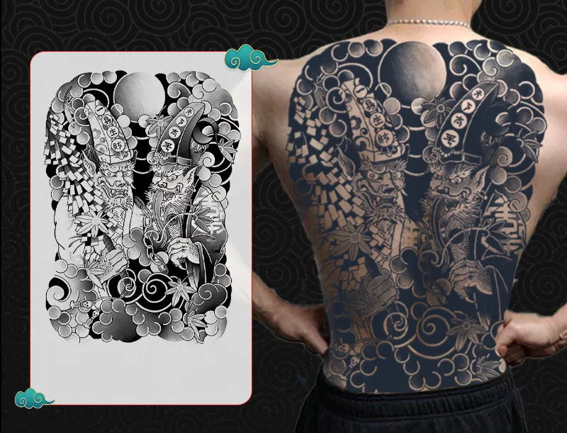 Magic Juice Ink Waterproof Tattoo Stickers Full Back Large Size Herbal Juice Temporary Tattoos Men Body Art Dragon Tiger