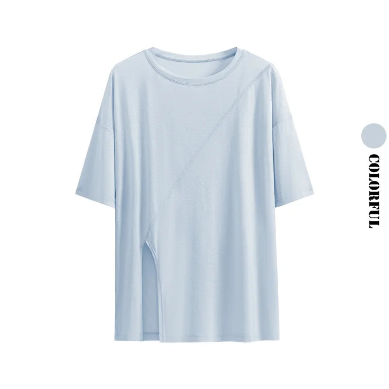 DRUR Women Thin Summer Yoga Shirts Loose Fit Breathable Workout Tops with Side Slits Lightweight Running Sport Tee Athletic Wear