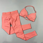 UETEEY Set For Woman Strappy Yoga Bra Sports Top Workout Leggings Set Seamless Gym Set Fitness Clothes Outfit Activewear