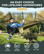 260x140cm Camping Hammock Double Size Parachute with Mosquito Net Rain Fly Tarp Lightweight for Hiking Travel