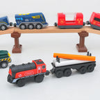 wooden Electric car set Magnetic Electric Train with Little Doll Diecast Slot Toy set Compatible Railway Wood Track Rail Train