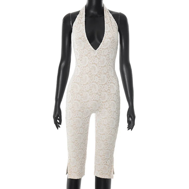 Avrilyaan Lace Seven-Point Long Pants Bodycon Sexy Party Deep V Playsuits Women Rompers Womens Jumpsuit 2025 Summer Overalls