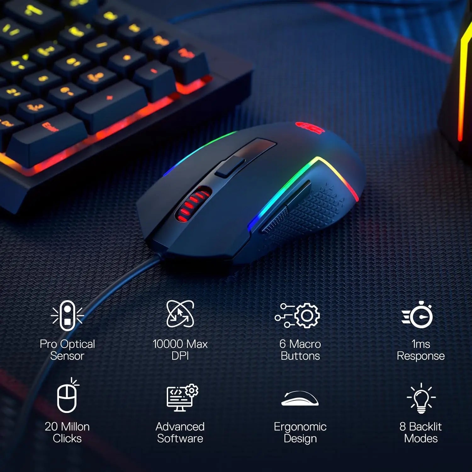 Redragon S141 Gaming Keyboard & Mouse Combo,K515 Wired RGB Membrane Keyboard and 10000 DPI Wired M616 Gaming Mouse Bundle