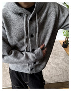 New Casual Luxury Hooded Knitted Cardigan For Man Korean Fashion Loose Button-up Sweater Y2K Vintage Streetwear Knitwear Coat