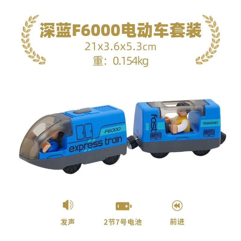 wooden Electric car set Magnetic Electric Train with Little Doll Diecast Slot Toy set Compatible Railway Wood Track Rail Train