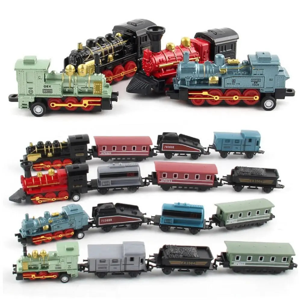 Car Vehicles Retro Steam Train Pull Back Model Diecast 1:60 Alloy Toy Train Kids Toys Set For Boys Gifts Kids Birthday Main image