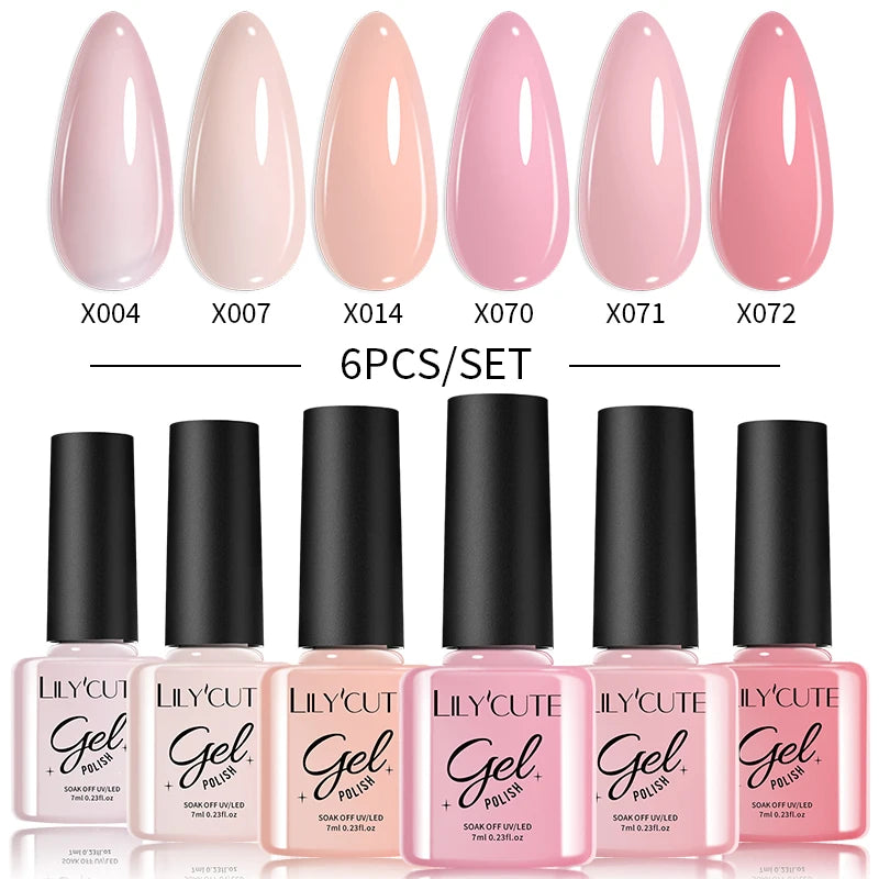 LILYCUTE 6PCS Gel Nail Polish Set Summer Neon Nail Gel Kits For DIY Nail Vernis Semi Permanent UV Lamp Gellak Nail Varnish Set