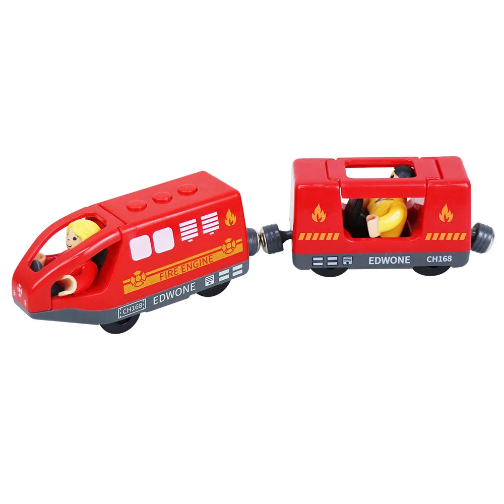 wooden Electric car set Magnetic Electric Train with Little Doll Diecast Slot Toy set Compatible Railway Wood Track Rail Train