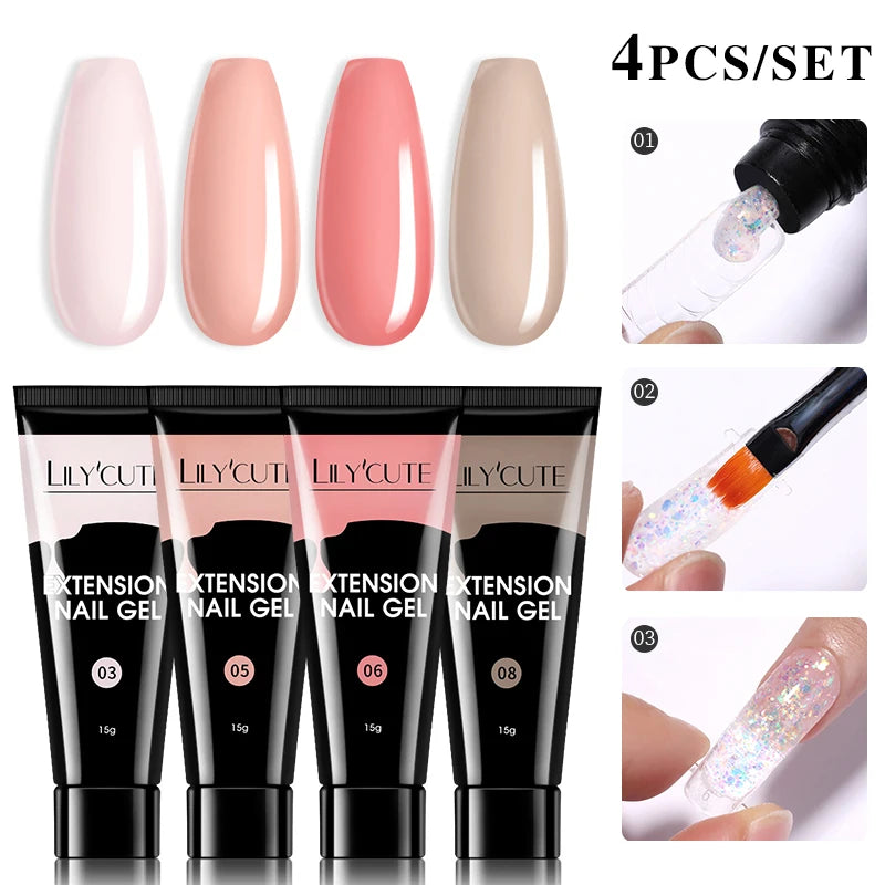 LILYCUTE 15ml Extension Gel Nail Polish Set Quick Nail Prolong With Extend Mold Nail Tips Acrylic Solution Manicure Tools Kit