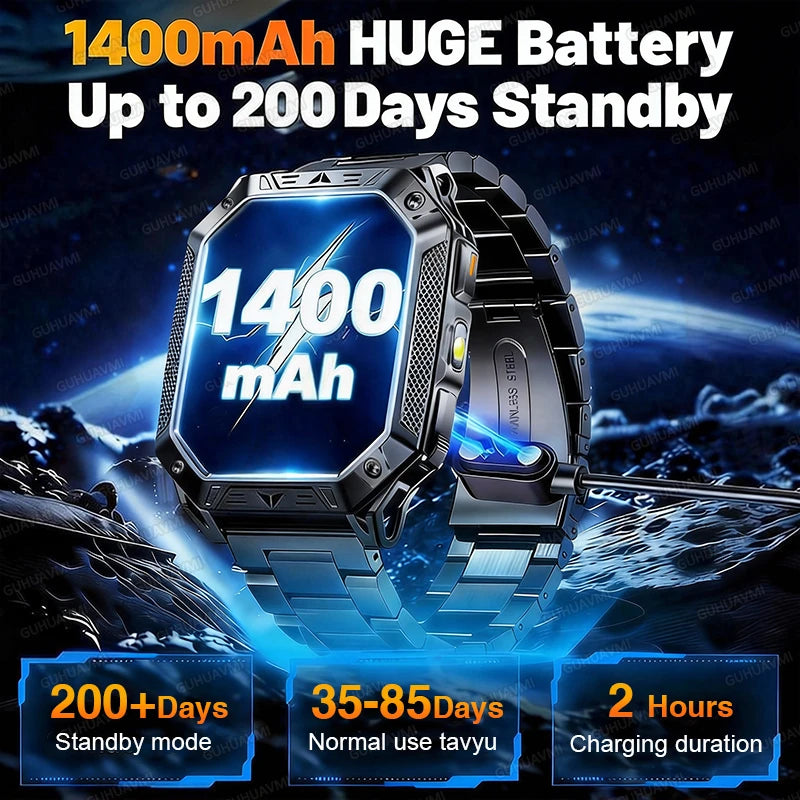 2026 TANK New 1400mAh Military GPS Smart Watch Men 2.01" AMOLED Screen 10ATM Waterproof Clock SOS Call Flashlight Smartwatch iOS Secondary image