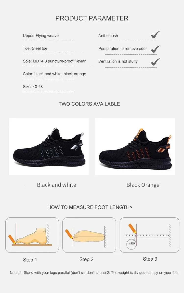 Work Safety Shoes Summer Breathable Men Air Cushion Work Protective Sneakers Anti-Puncture Work Shoes Male Steel Toe Shoes