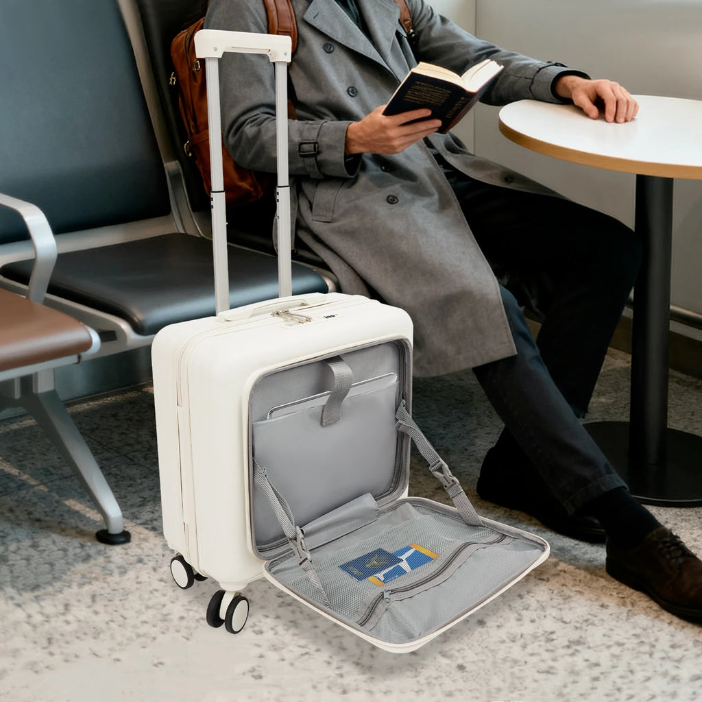 Carry on Luggage Scooter Suitcase Trolley Case 18"ABS Shell Cabin Luggage Front Open Compartment Multifunction Wheels Expandable