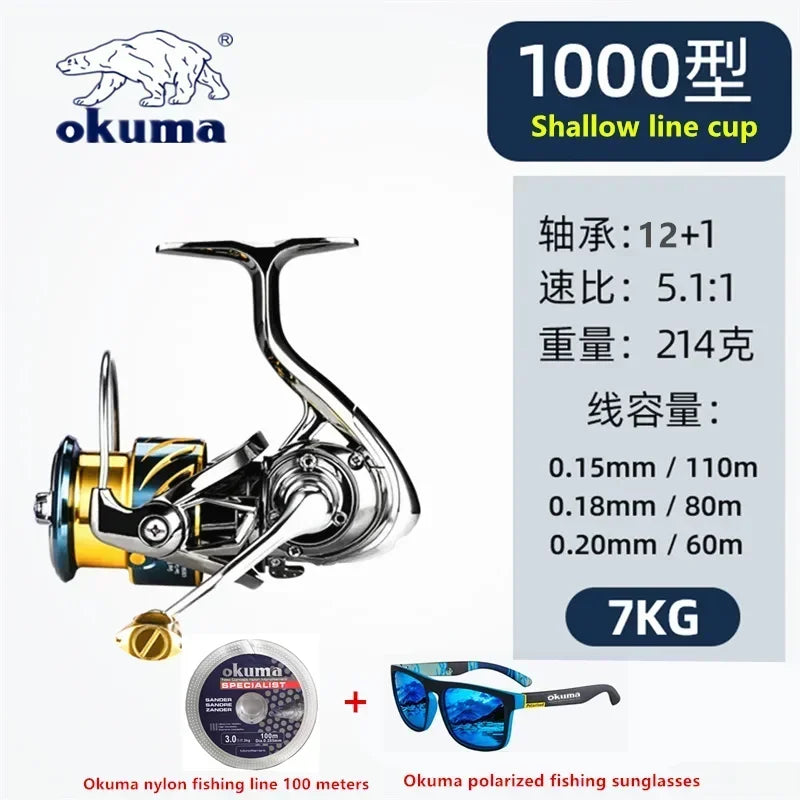 Okuma All Metal Fishing Reel Shallow Line Cup 15KG Anti Seawater Corrosion Rotating Reel 1000-5000