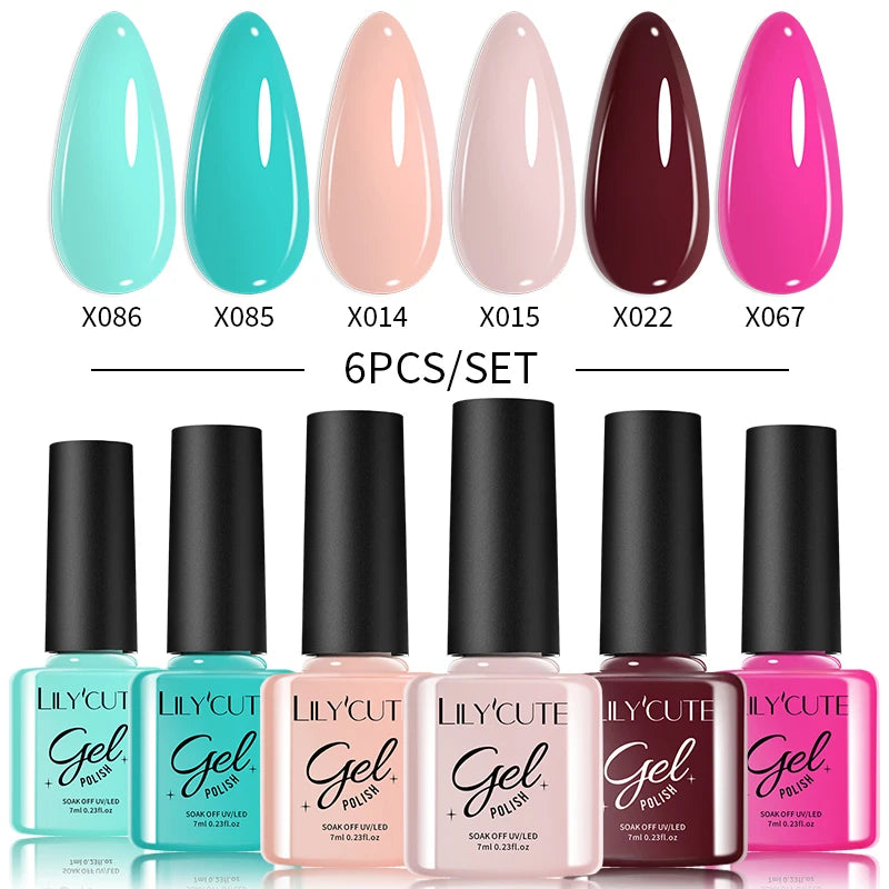 LILYCUTE 6PCS Gel Nail Polish Set Summer Neon Nail Gel Kits For DIY Nail Vernis Semi Permanent UV Lamp Gellak Nail Varnish Set